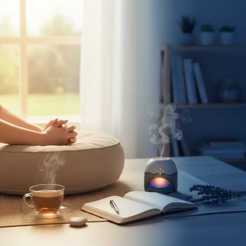 Daily routine, emotional logging, meditation