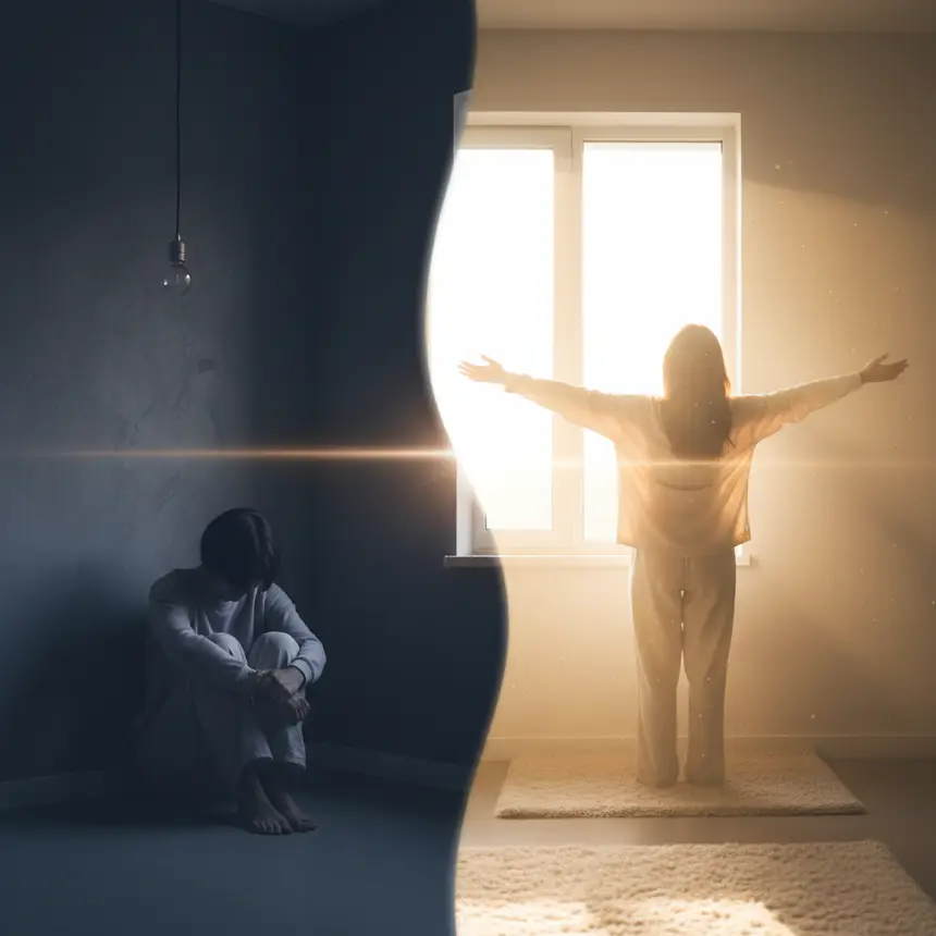 Transition from shadow to light symbolizing recovery