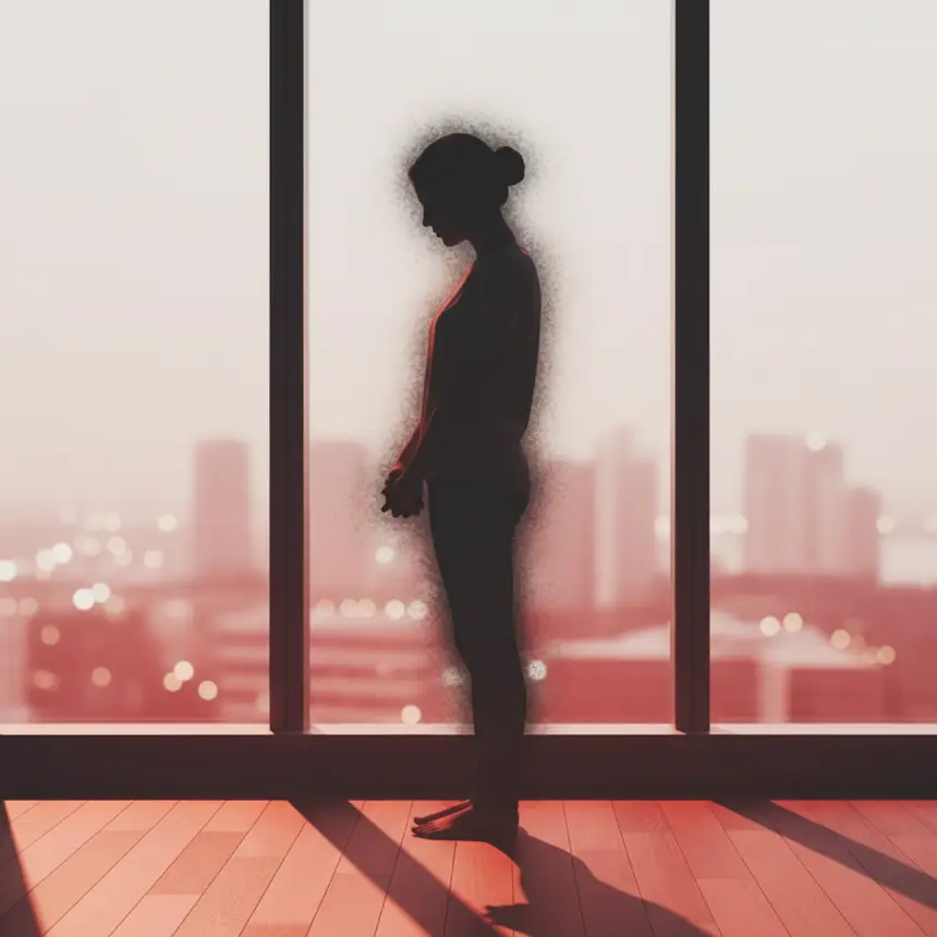Person's silhouette looking out a window
