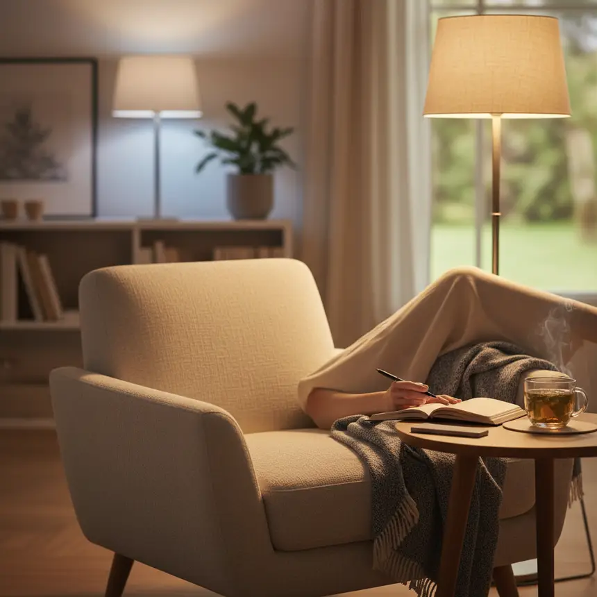 Cozy living room with a journal