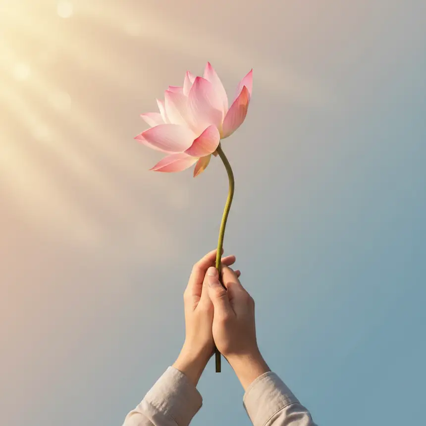 Blooming flower reaching towards light