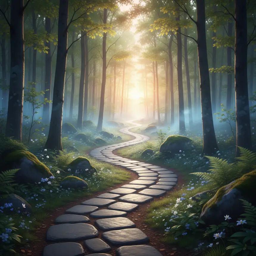 Serene path, inner peace, new beginning